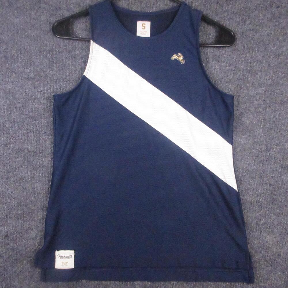 Tracksmith Tank Top Mens Small Blue Mesh Diagonal Stripe Running Jersey Athletic